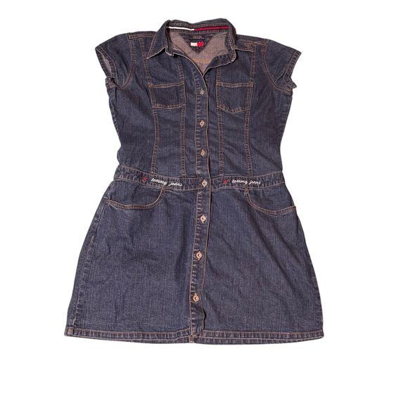 Tommy Girl Denim Shirt Dress w/POCKETS Y2K Retro Casual Utility Button-Up Large - Picture 2 of 11